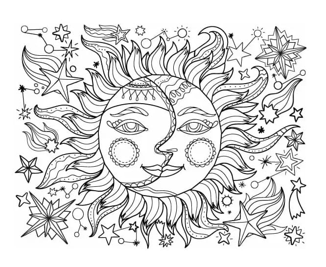 Printable Free Download Sun And Moon Coloring Page