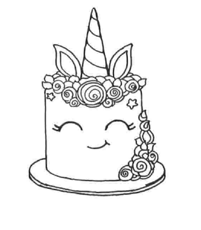 Printable Free Unicorn Cake Coloring Page