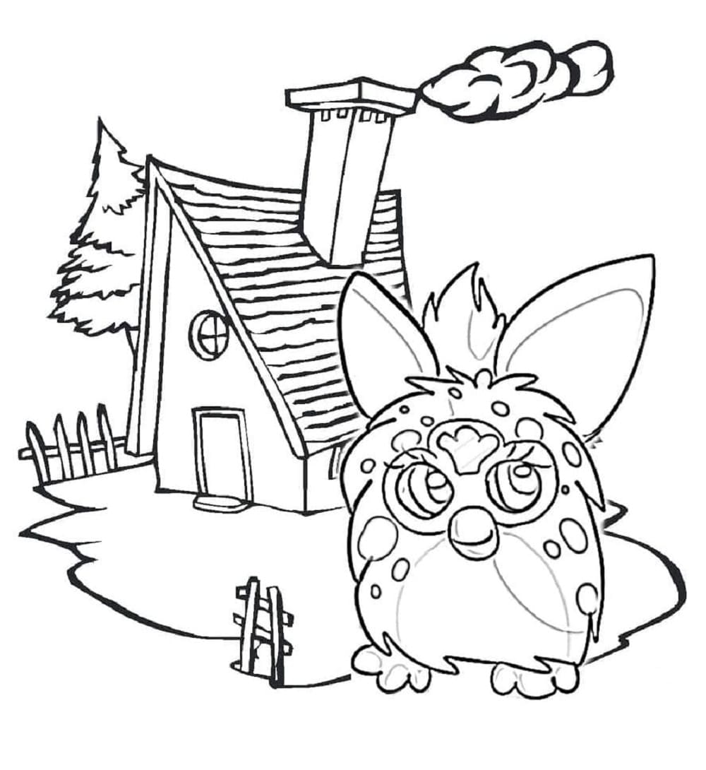 Printable Furby And House Coloring Page