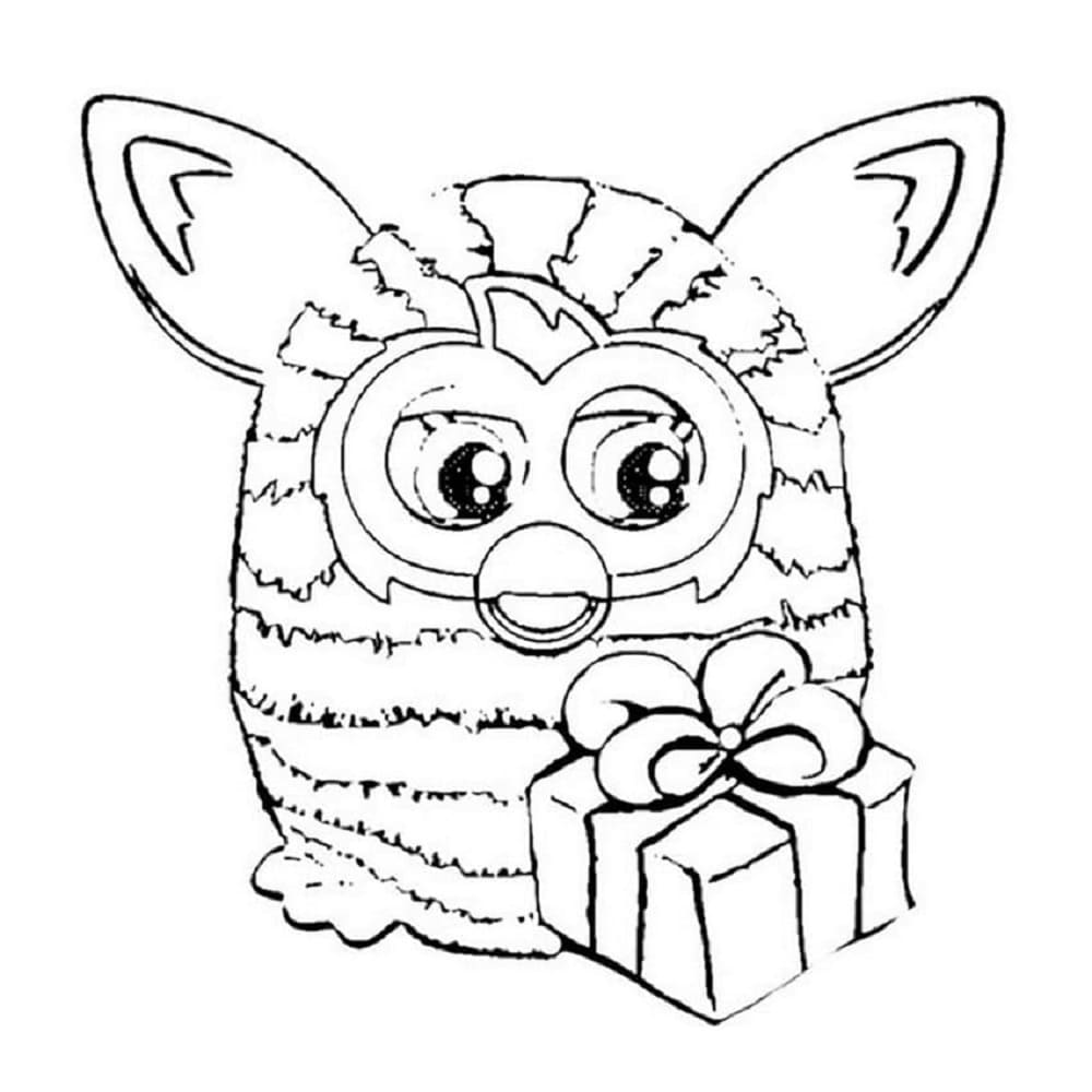 Printable Furby and A Gift Coloring Page