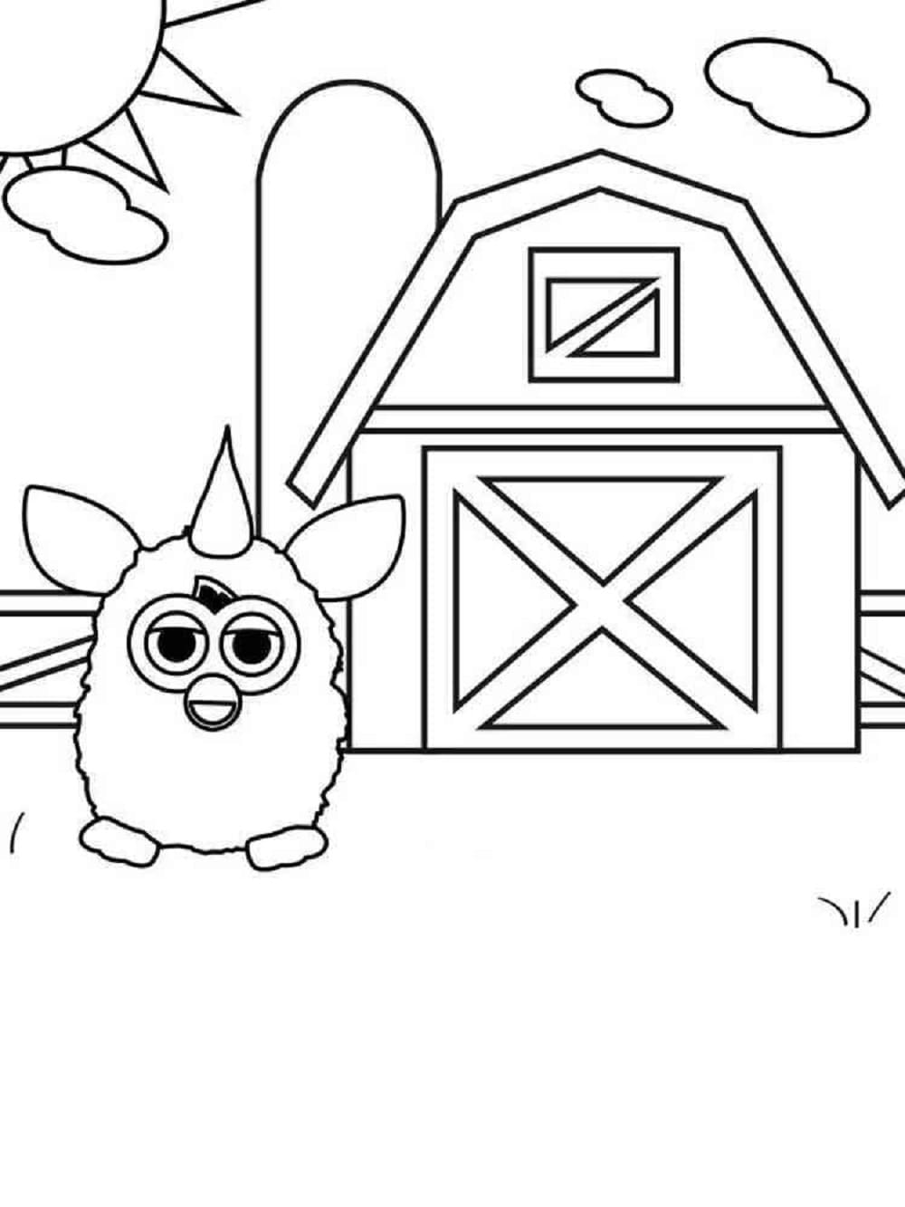 Printable Furby and Barn Coloring Page