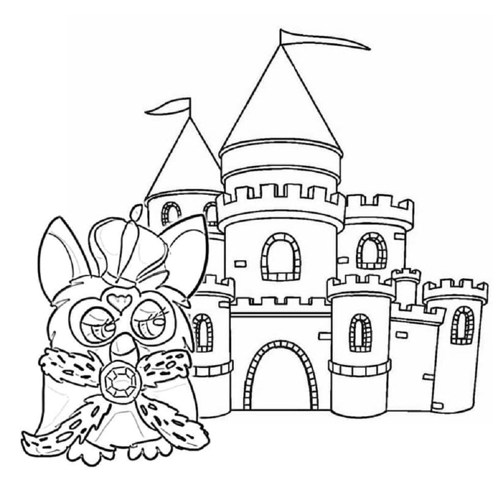Printable Furby and Castle Coloring Page