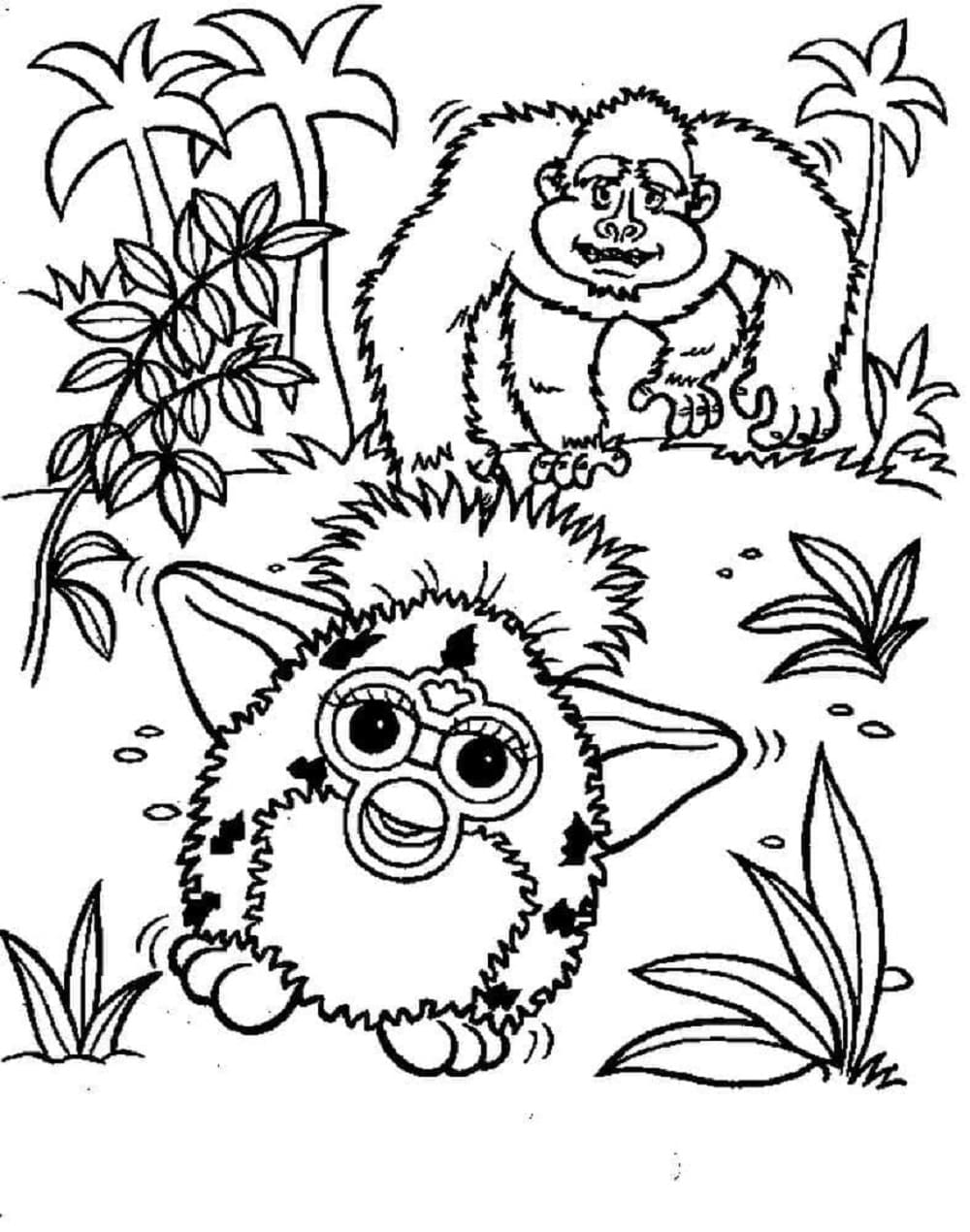Printable Furby and Gorilla Coloring Page