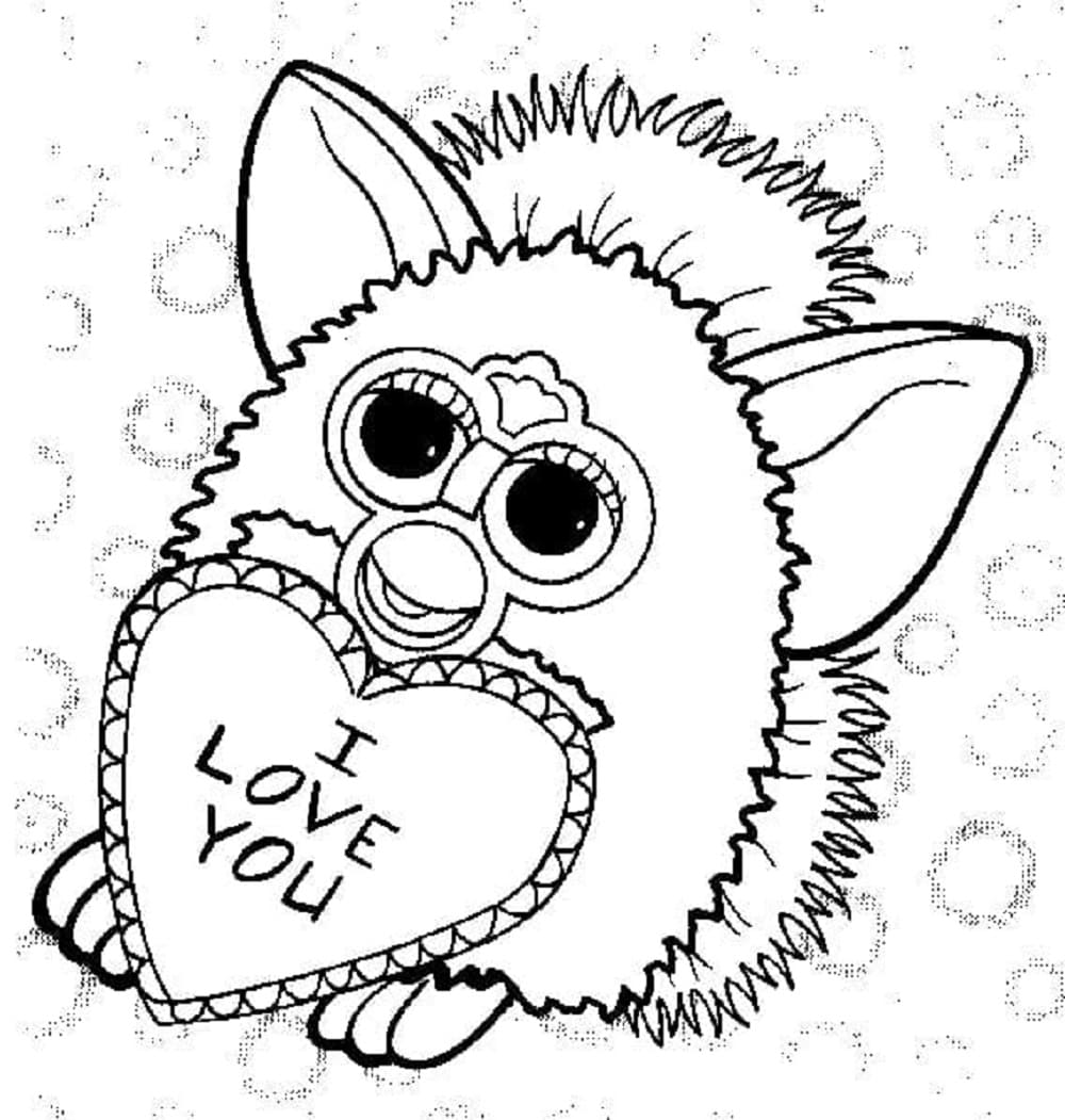 Printable Furby and Heart Coloring Page