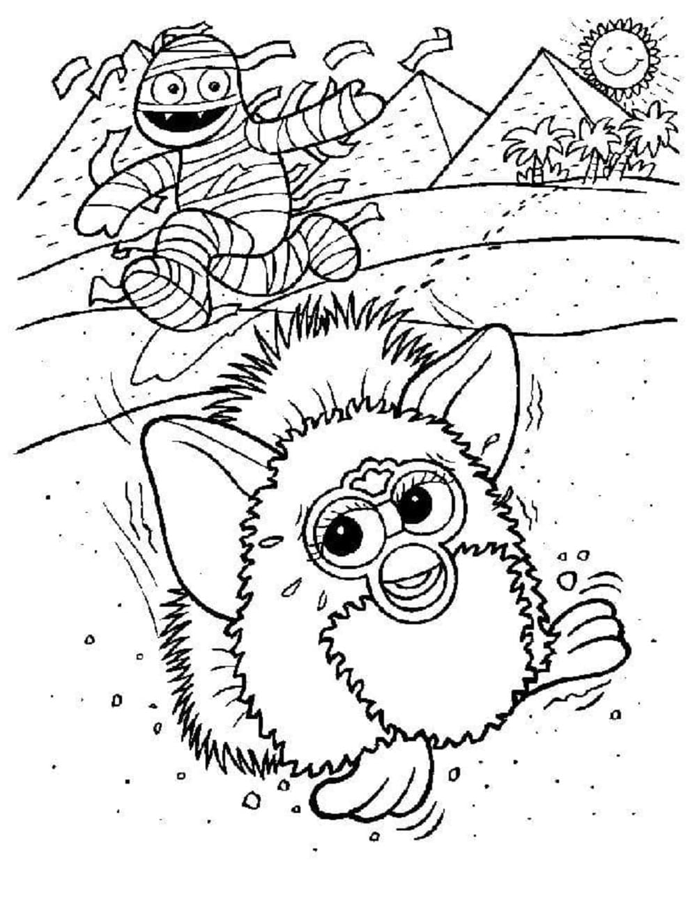 Printable Furby and Mummy Coloring Page