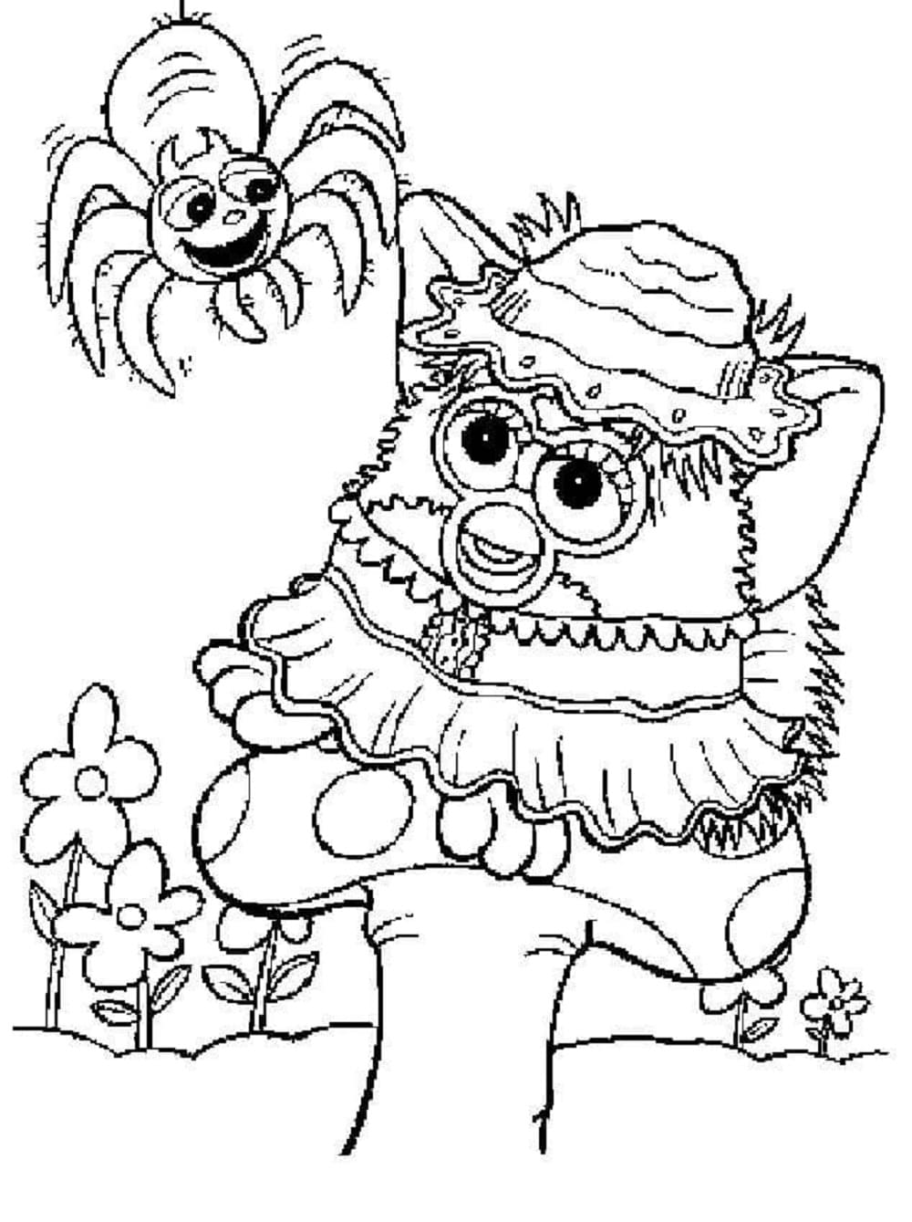 Printable Furby and Spider Coloring Page