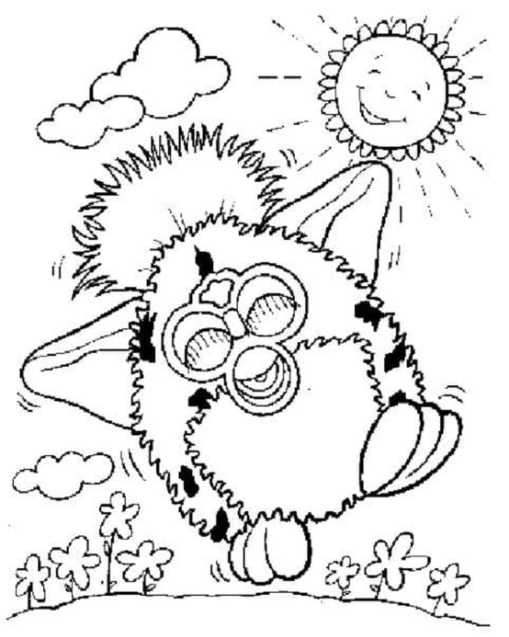 Printable Furby and Sun Coloring Page
