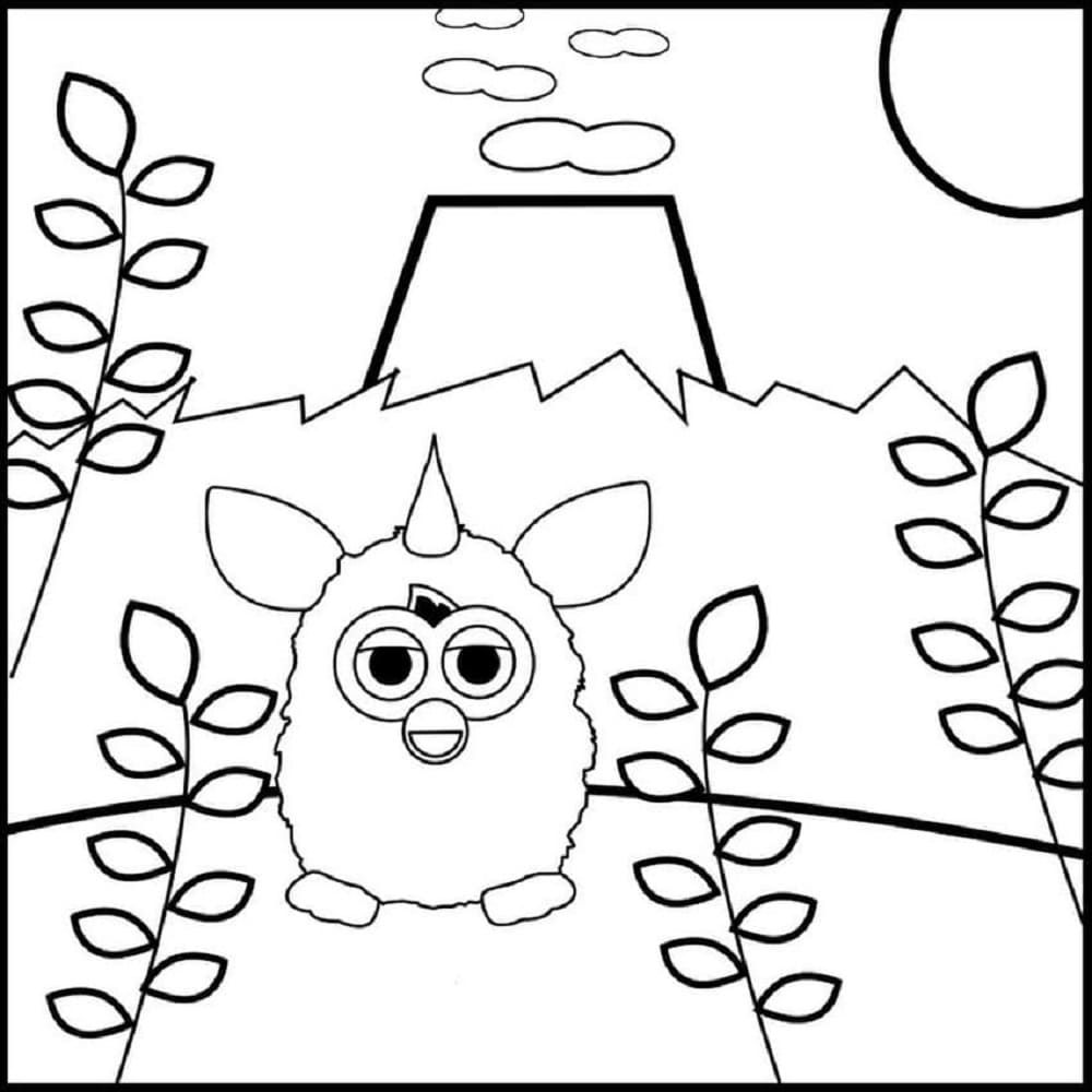 Printable Furby and Volcano Coloring Page