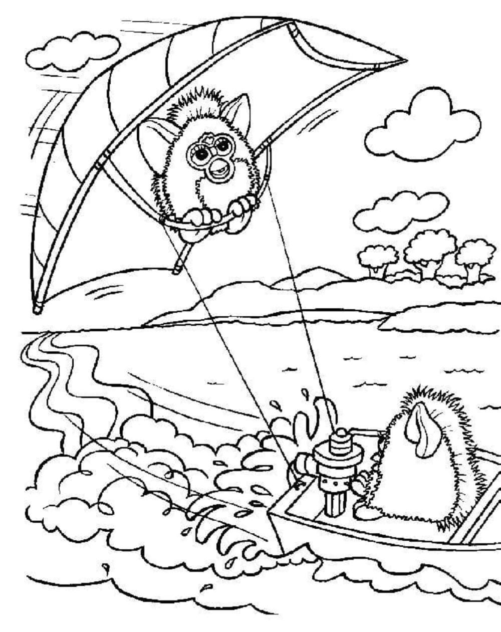 Printable Furby on Summer Vacation Coloring Page