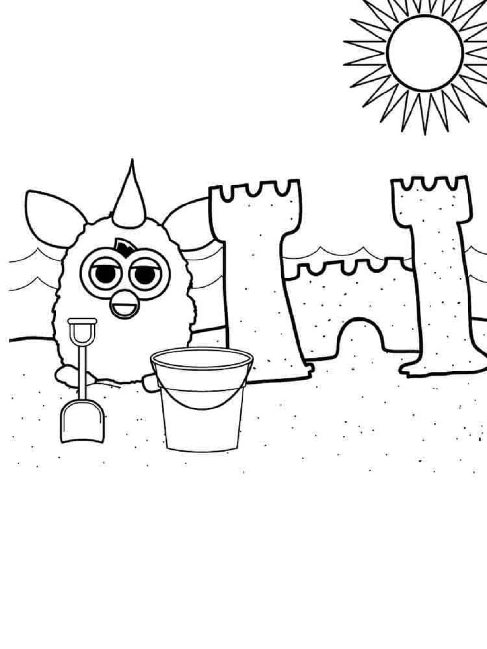 Printable Furby on the Beach Coloring Page