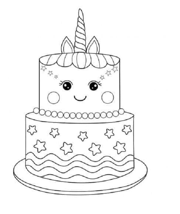 Printable Happy Unicorn Cake Coloring Page