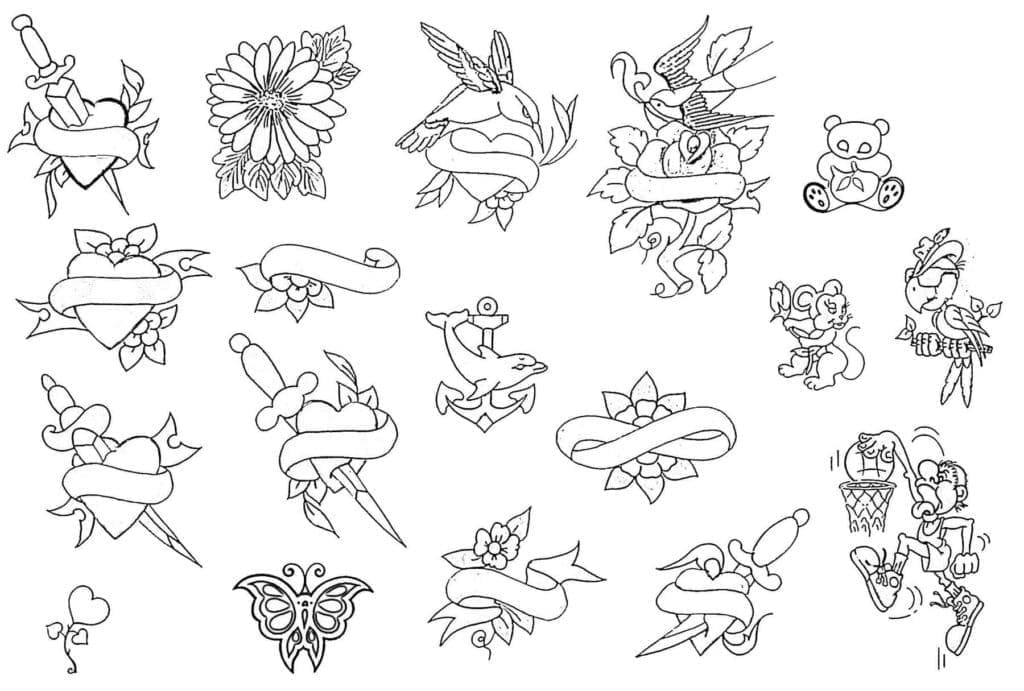 Printable Hearts Tattoos Coloring Page