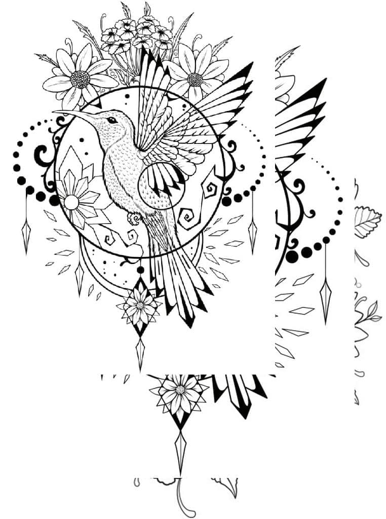 Printable Hummingbird Tattoo Coloring Page