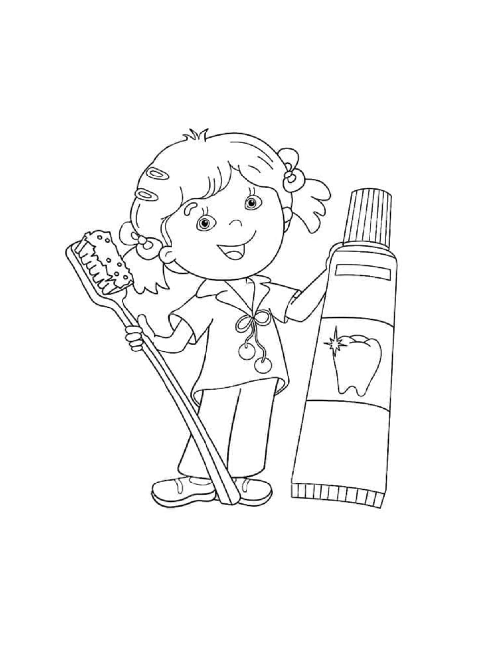Printable Hygiene Girl With Toothbrush And Toothpaste Coloring Page