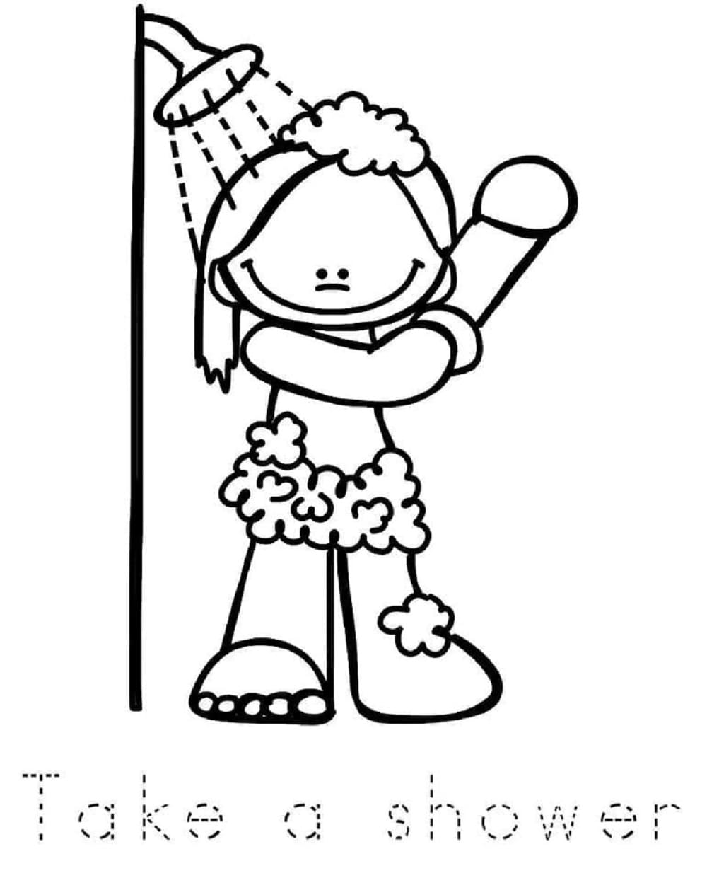 Printable Hygiene Take A Shower Coloring Page