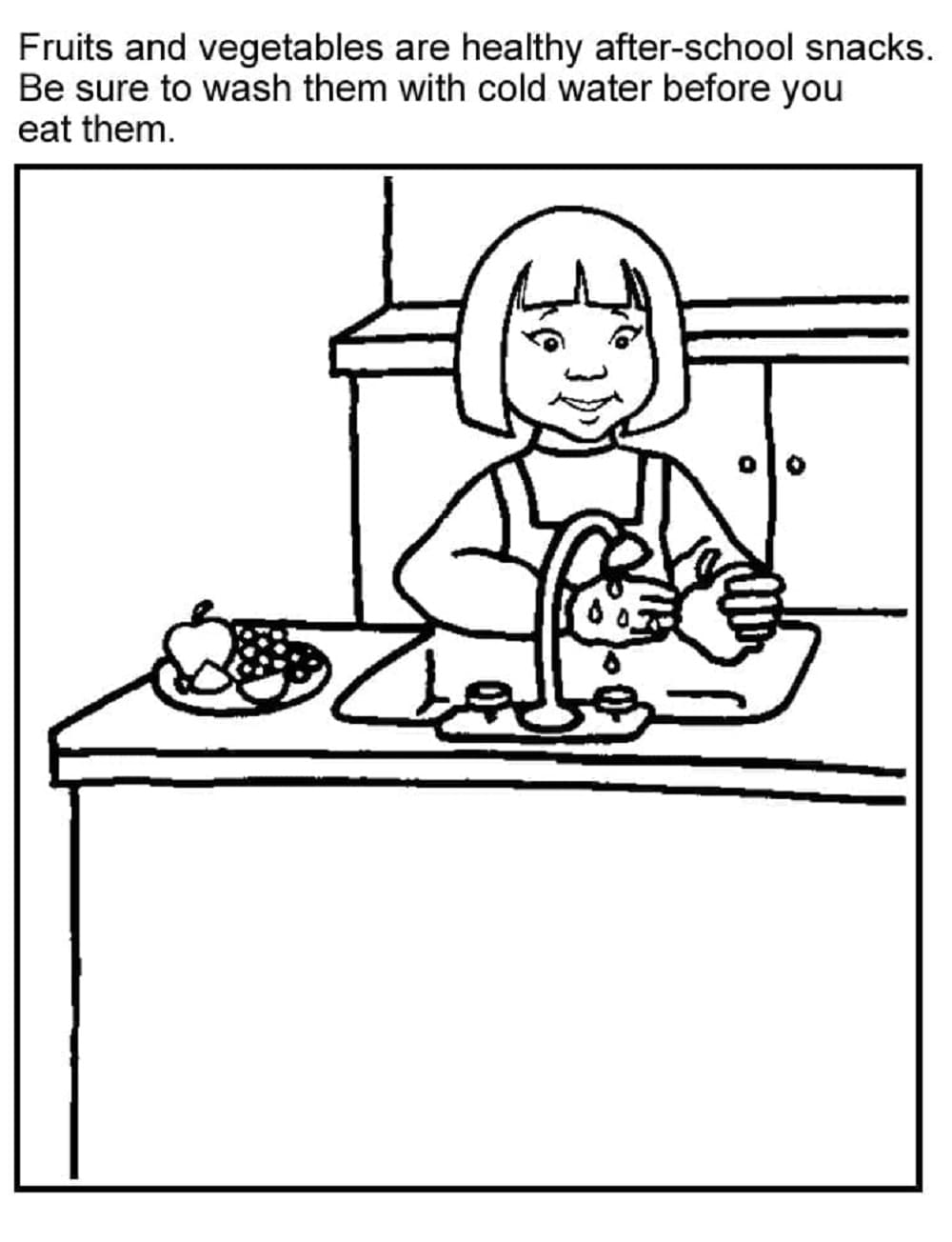 Printable Hygiene Wash Fruits And Vegetables Coloring Page