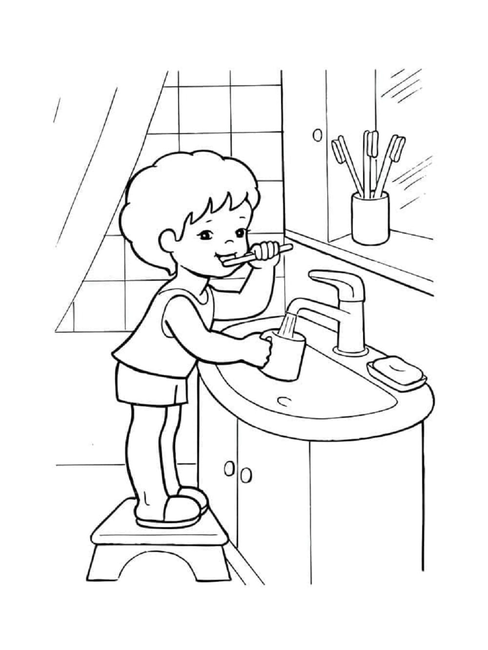 Printable Hygiene – Boy Brushing Teeth Coloring Page