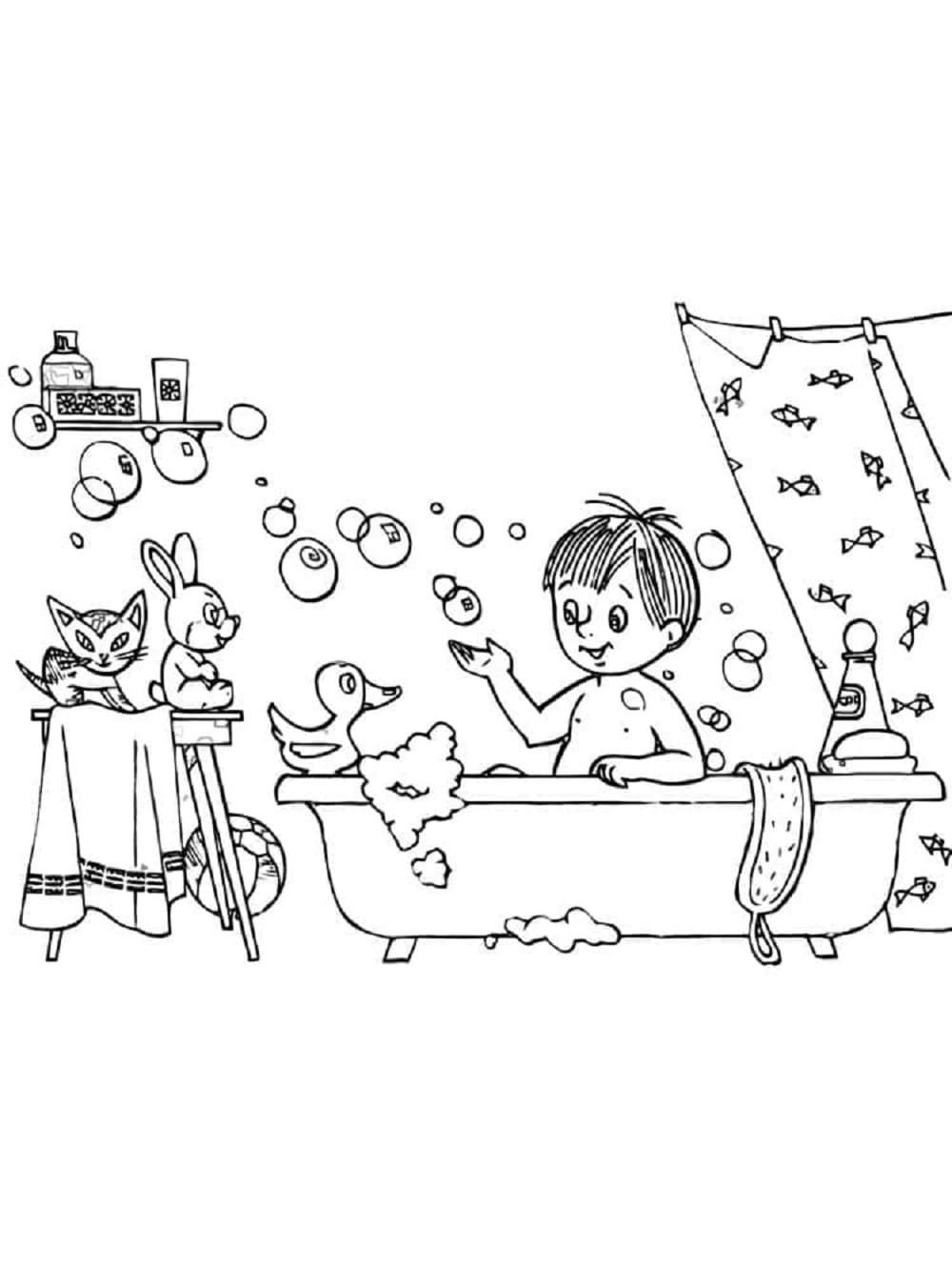 Printable Hyigene Boy In Tub Coloring Page