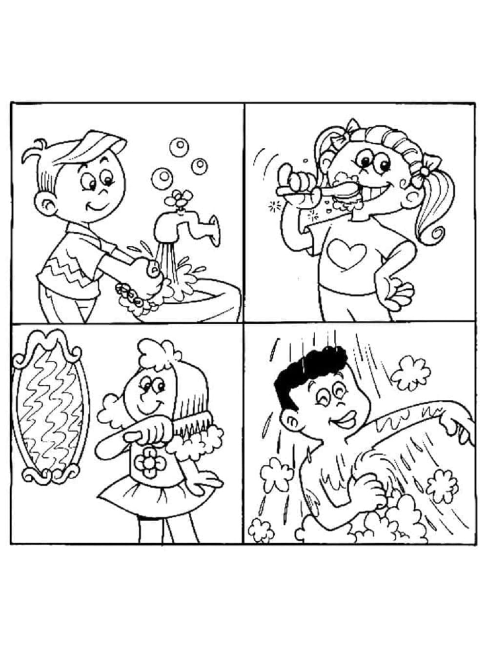 Printable Kids And Hygiene Coloring Page