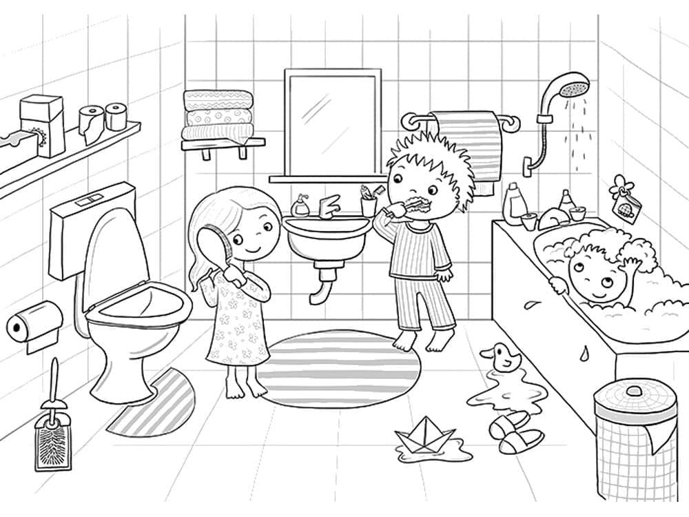 Printable Kids With Hygiene Coloring Page