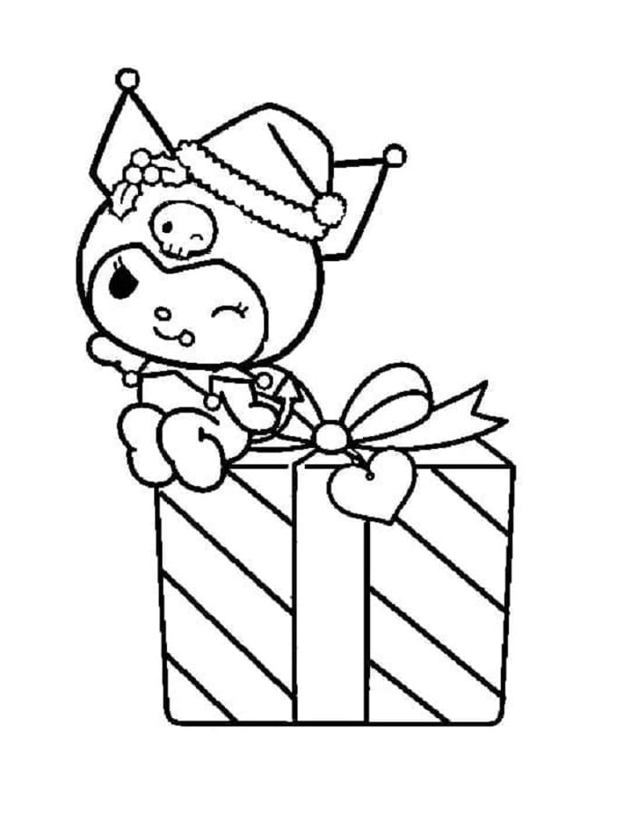 Printable Kuromi and Christmas Present Coloring Page