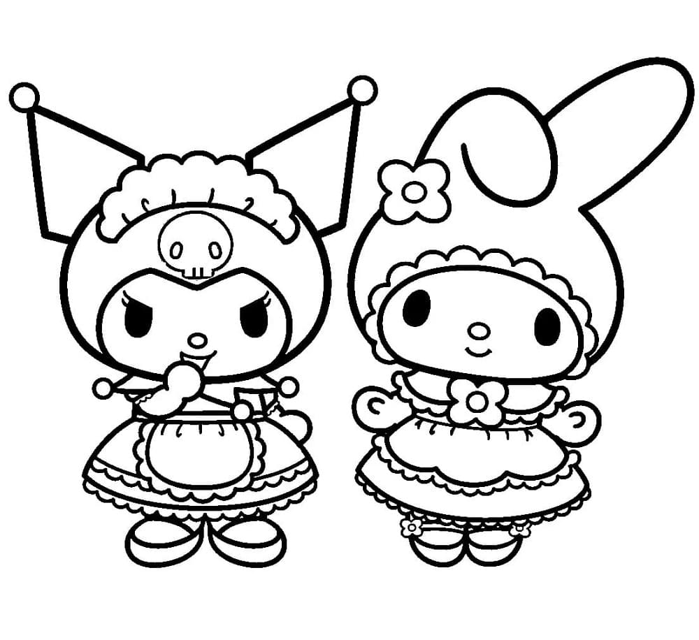 Printable Kuromi with My Melody Coloring Page