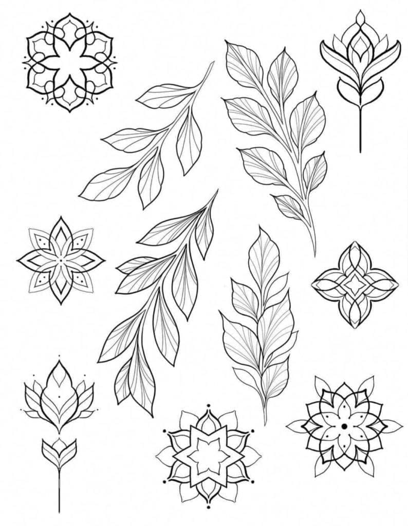 Printable Leaves Tattoos Coloring Page