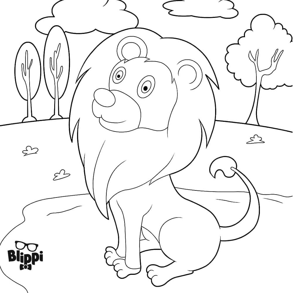Printable Lion from Blippi Coloring Page