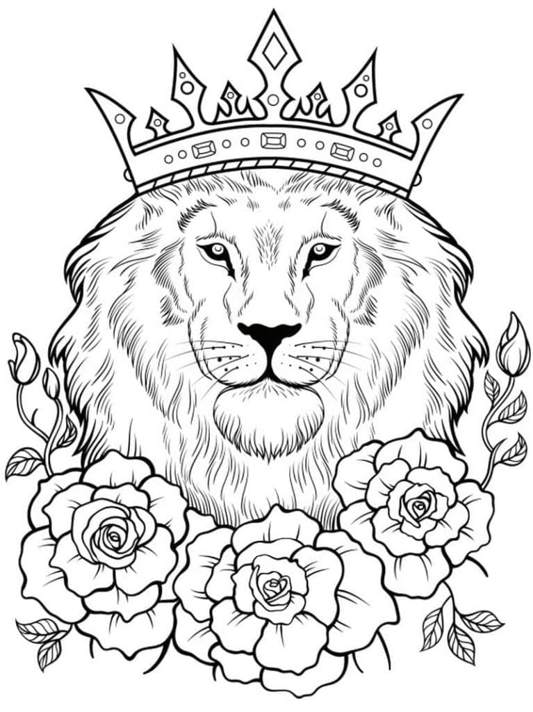 Printable Lion with Crown Tattoo Coloring Page