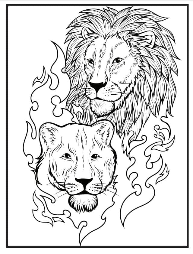 Printable Lions Tattoos Coloring Page