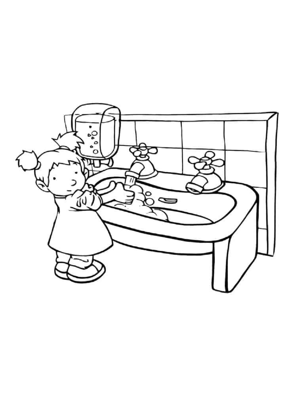 Printable Little Girl Practice Hygiene Coloring Page