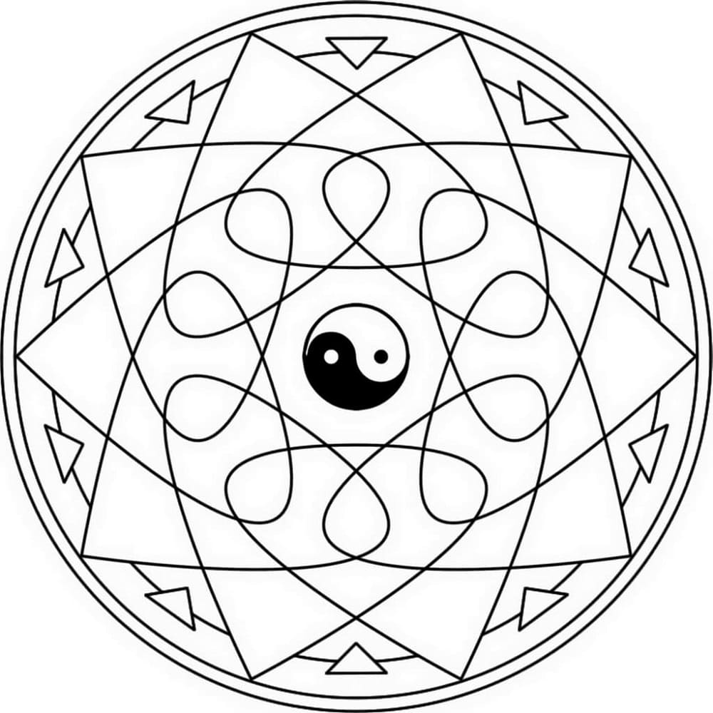 Printable Mandala Yin Yang Coloring Page