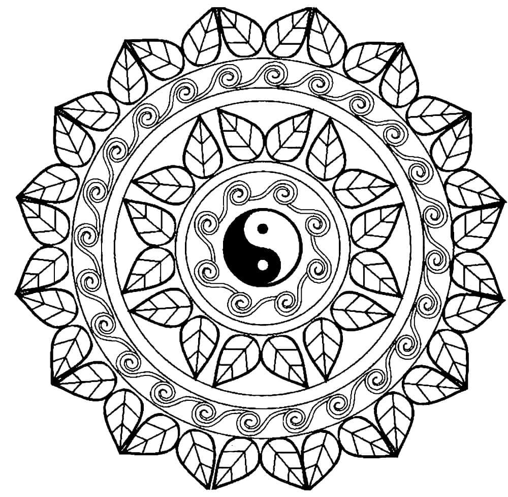 Printable Mandala with Yin Yang Coloring Page
