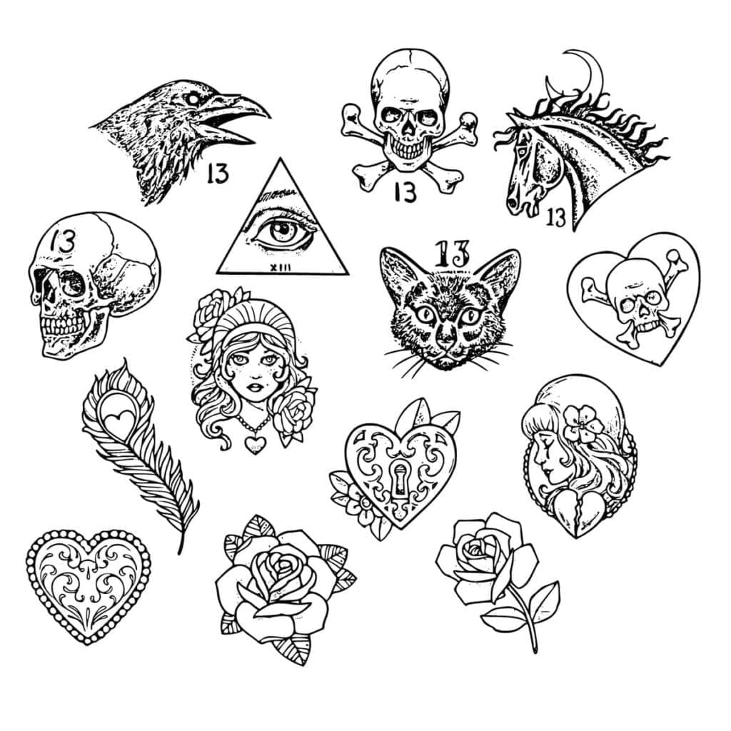 Printable Many Tattoos Coloring Page