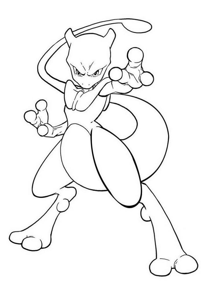 Printable Mewtwo For Kids Coloring Page