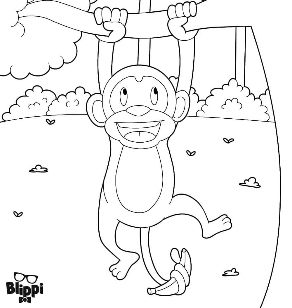 Printable Monkey from Blippi Coloring Page