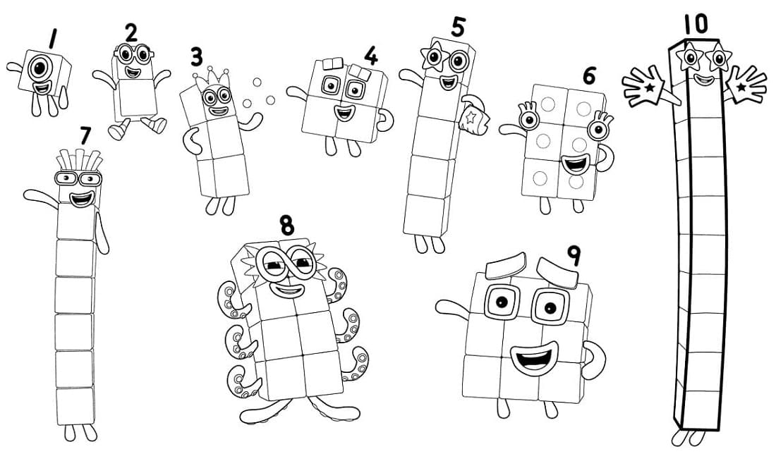 Printable Numberblocks Characters Coloring Page