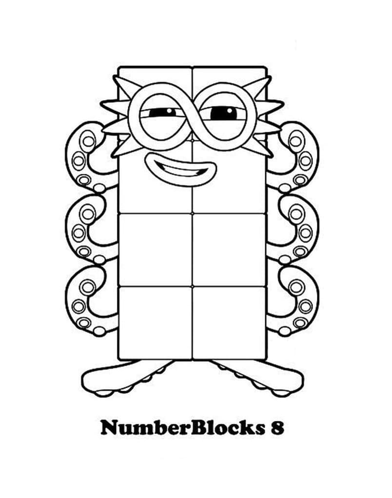 Printable Numberblocks Eight Coloring Page