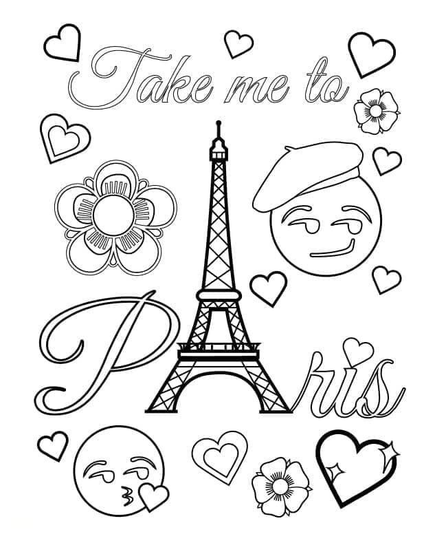 Printable Paris Emojis Coloring page
