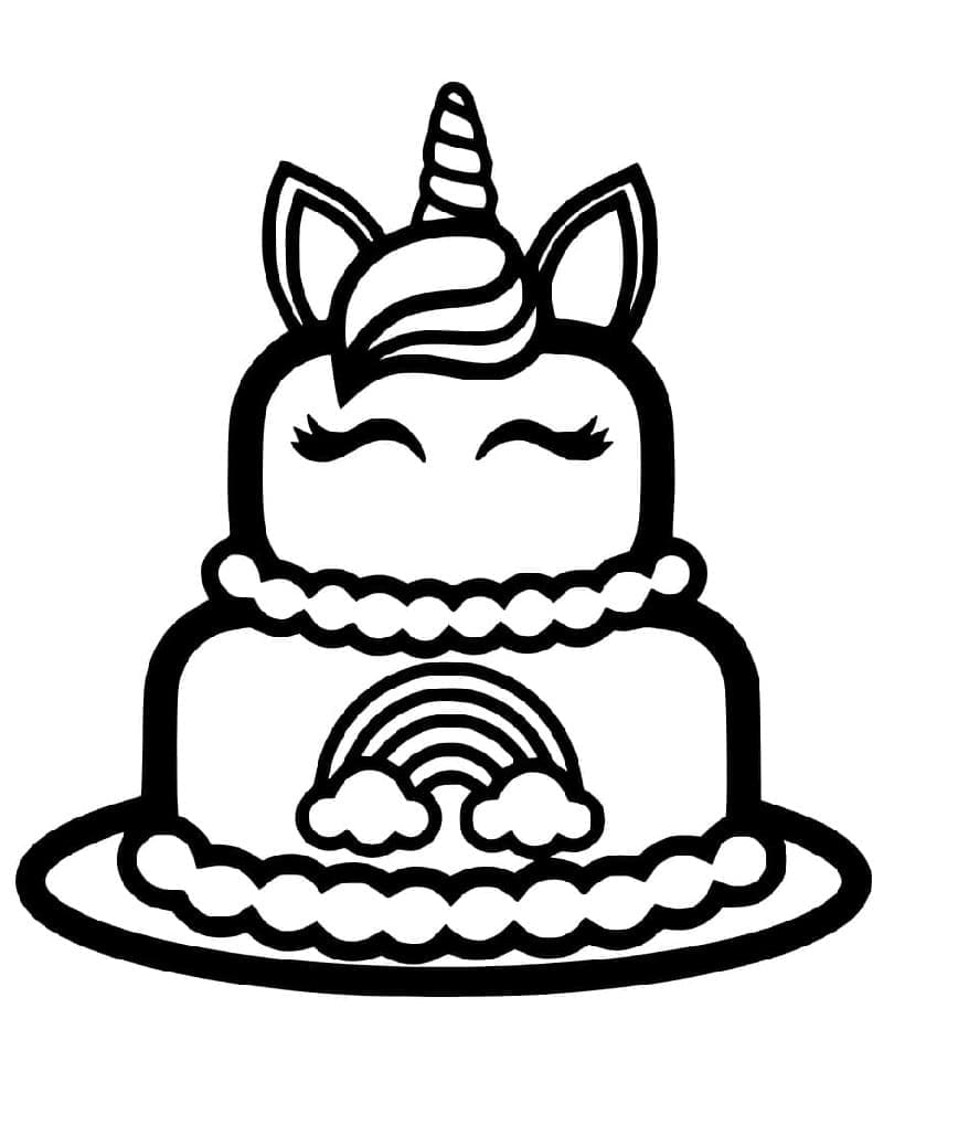 Printable Pretty Unicorn Cake Coloring Page