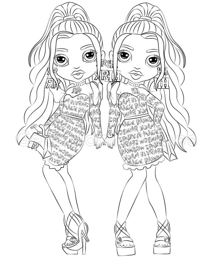 Printable Rainbow High Cute Dolls Coloring Page