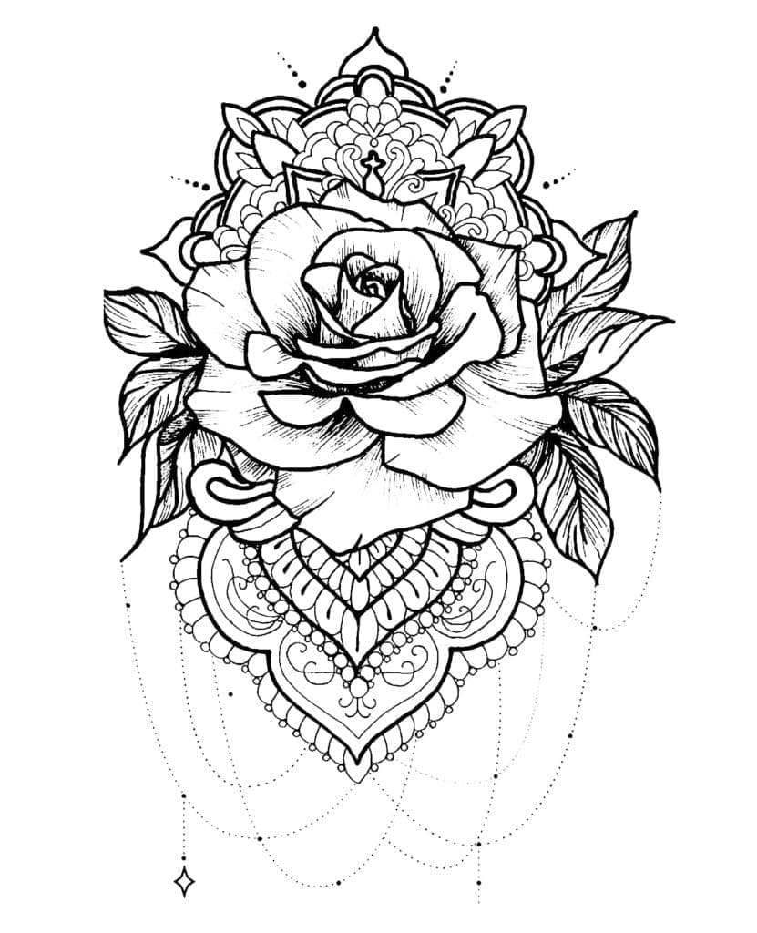 Printable Rose Tattoo Coloring Page