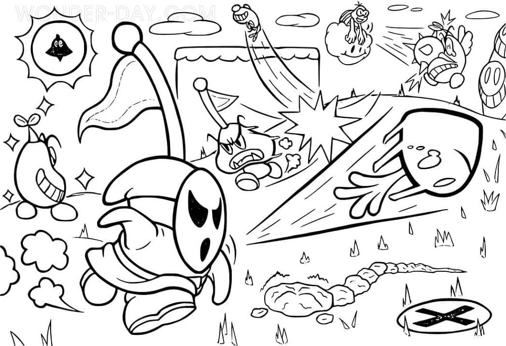 Printable Shy Guy Mario Fight Coloring Page