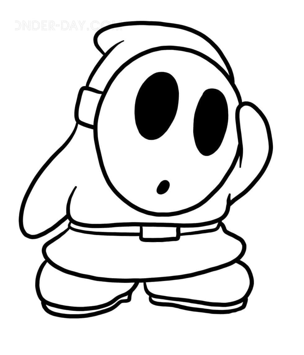 Printable Shy Guy Mario For Free Coloring Page