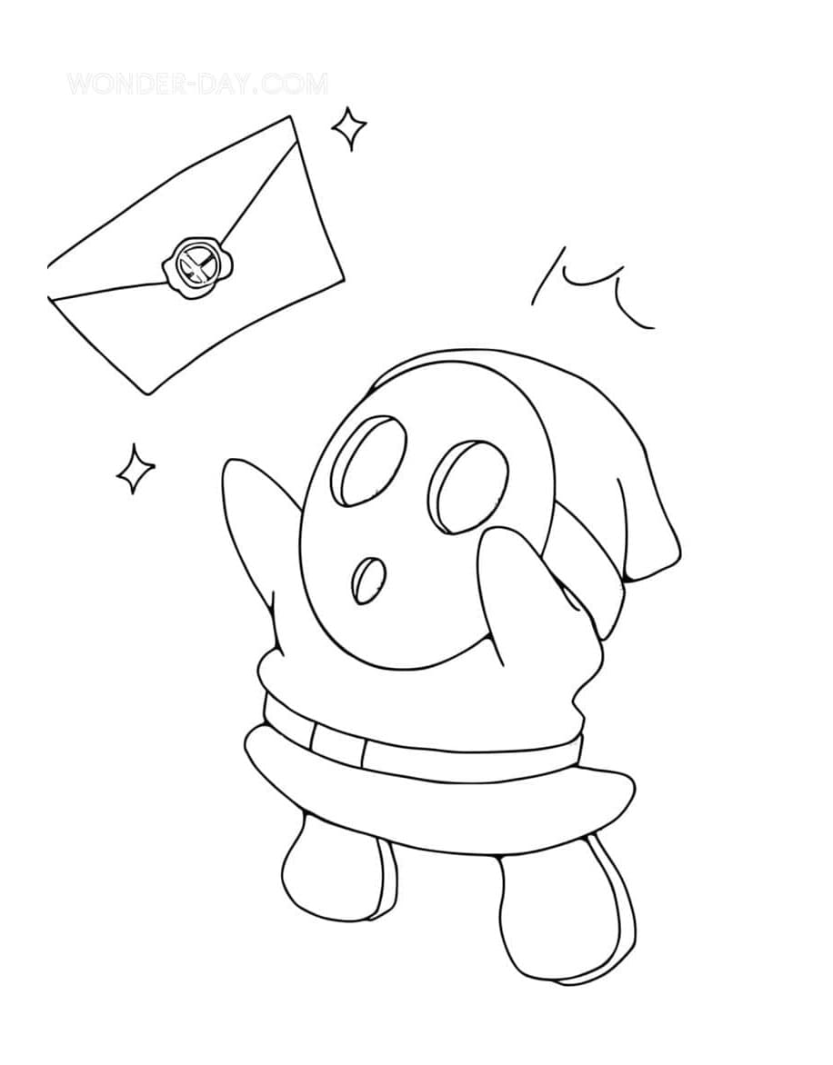 Printable Shy Guy Mario For Kids Coloring Page