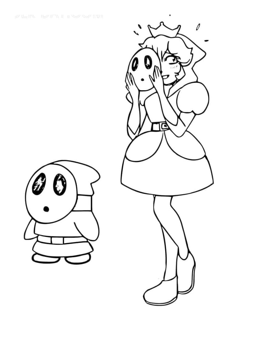 Printable Shy Guy Mario and Princess Peach Coloring Page
