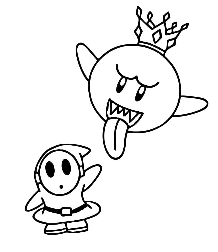 Printable Shy Guy and King Boo Coloring Page