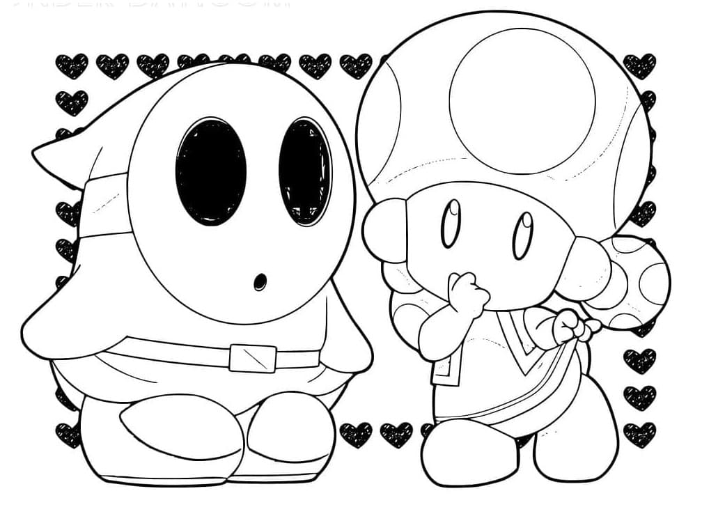 Printable Shy Guy and Toad Coloring Page