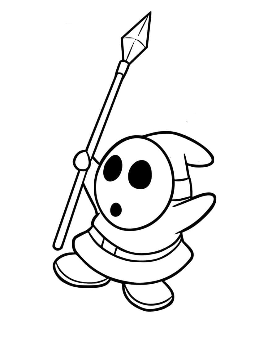 Printable Shy Guy with Spear Coloring Page