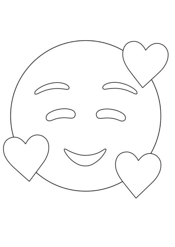 Printable Smiling Face with Hearts Emoji Coloring page